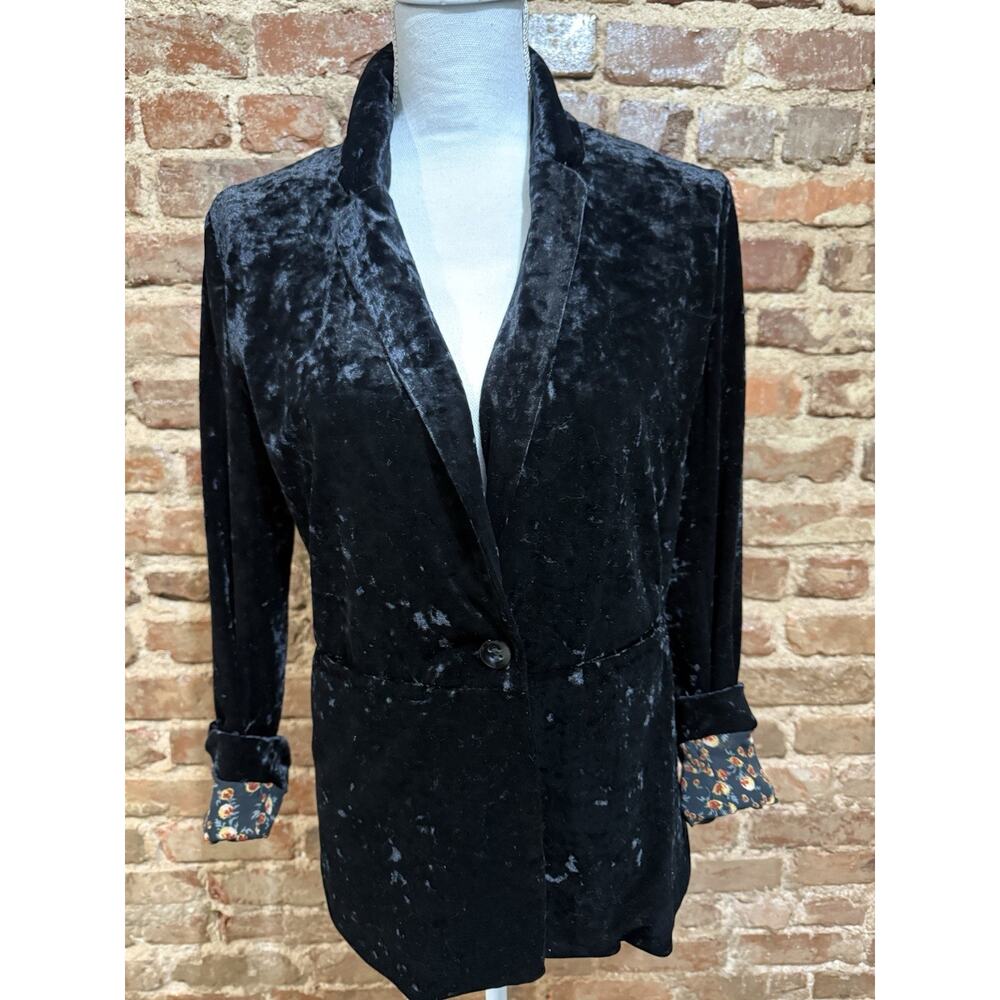 Sanctuary Crushed Burn Out Velvet Blazer One Button Floral Lined Black Size S